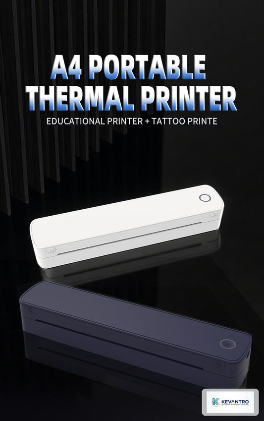 Kevantro KEVPRT-A4BT | A4 Portable Wireless Thermal Printer | Bluetooth | 2600mAh Battery | Ink-Free | Documents & Tattoo Transfer Stencils | iPhone Android Windows Mac