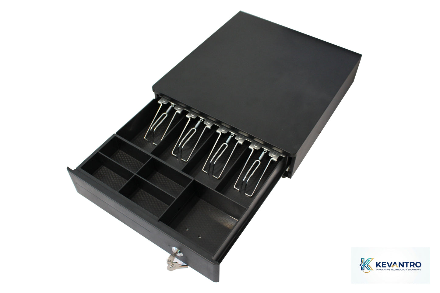 Kevantro KEVCASH-335R | Electronic Metal Cash Drawer | RJ11/RJ12 | 4 Bill 5/8 Coin | 3-Position Lock | Compatible with All EPOS Receipt Printers | Retail & Hospitality