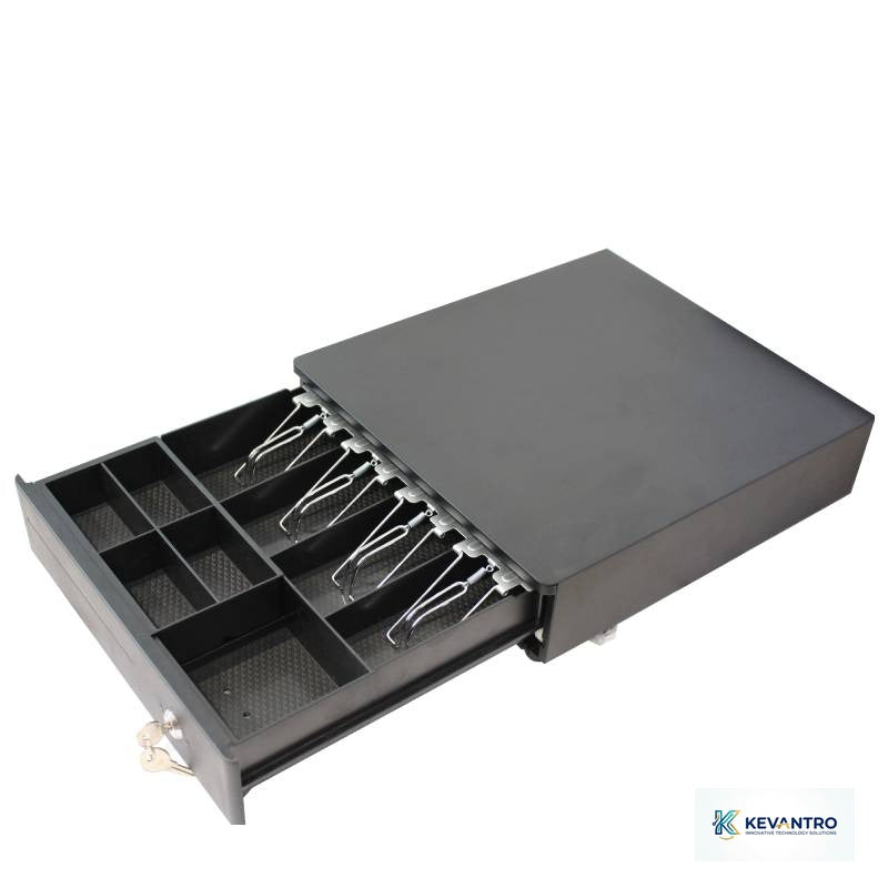 Kevantro KEVCASH-335R | Electronic Metal Cash Drawer | RJ11/RJ12 | 4 Bill 5/8 Coin | 3-Position Lock | Compatible with All EPOS Receipt Printers | Retail & Hospitality