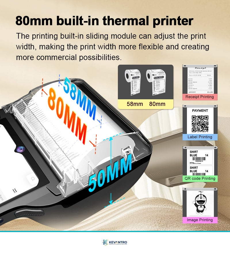 Kevantro KEVPOS-T6 Android 14 Smart Handheld POS Terminal | 6.5" Touchscreen | 80mm Thermal Printer | NFC | 4G | 6400mAh